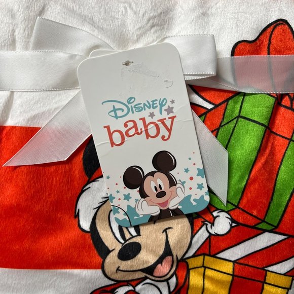 ADORABLE DISNEY BABY MICKEY MOUSE CHRISTMAS SHERPA LINED BABY BLANKET. 30" x 40" - Picture 3 of 5